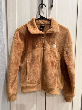 The North Face Chest-Logo Plush Fleece Jacket in Warm Tan